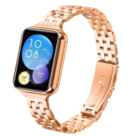 Cinturino in acciaio con fibbia a fionda a cinque perle per Xiaomi Mi Band 8 Pro (oro rosa)