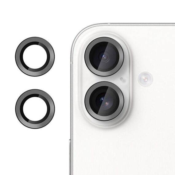 Pellicola in vetro temperato ultrasottile anti-sfarfallio per obiettivo della fotocamera individuale Klebol per iPhone 16 Plus (nero)
