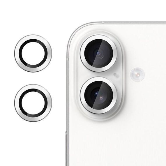 Pellicola in vetro temperato ultrasottile per obiettivo della fotocamera individuale Klebol No Flicker per iPhone 16 Plus (argento)