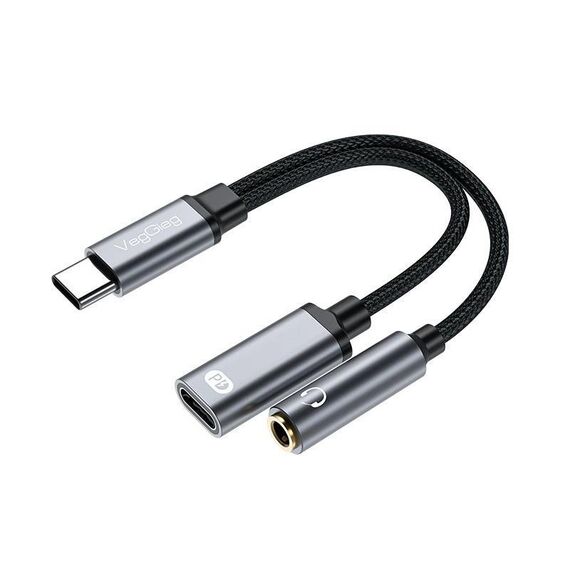 VegGieg Type-C To 3.5mm Female+PD Fast Charging Earphone Adapter Cable With Audio Cell Phone Convertor