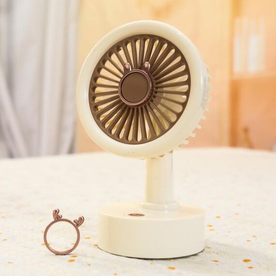Student USB Small Desktop Fan Replaceable Animal Ears Multi-Speed Lithium Battery Mute Fan, Color: Beige Deer