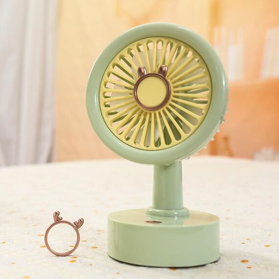 Ventilatore da tavolo USB per studenti, piccolo, con orecchie di animale sostituibili, batteria al litio multi-velocità, silenzioso, colore: cervo verde