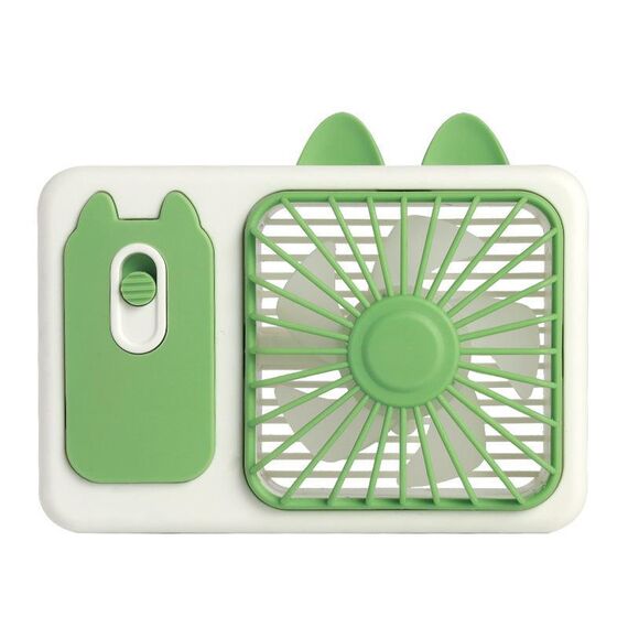 Cute Cartoon Kitten Camera Handheld Large Wind Rechargeable Fan With Stand Desktop Fan(Green)