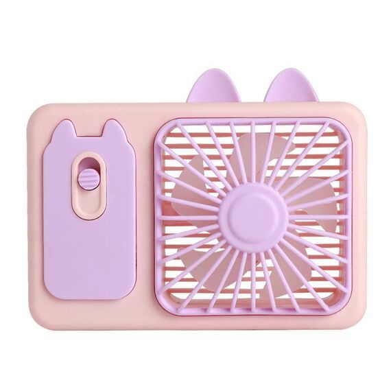 Ventilatore da tavolo portatile, grande, ricaricabile, con supporto, a forma di gattino con telecamera e cartone animato (viola)