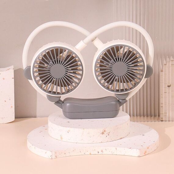 Ventilatore da collo pieghevole per esterni, portatile, ricaricabile tramite USB, regalo estivo, colore: orso grigio bianco