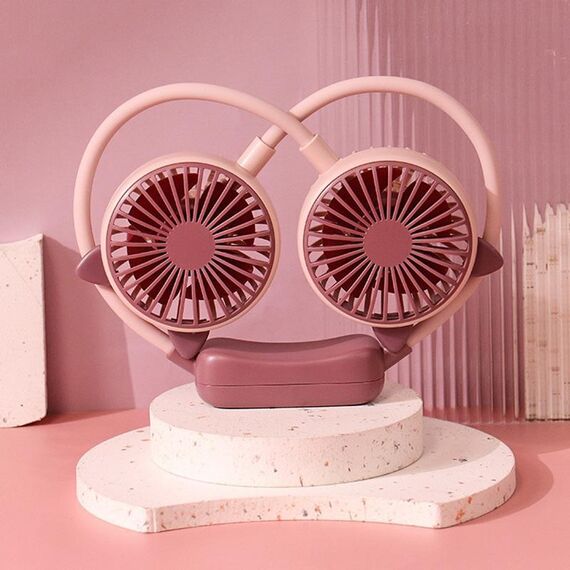 Ventilatore da collo pieghevole per esterni, portatile, ricaricabile tramite USB, regalo estivo, colore: orecchie di gatto, rosa e viola