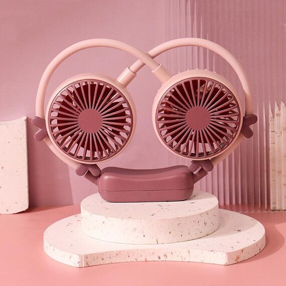 Outdoor Folding Mini Neck Fan Portable USB Rechargeable Summer Gift Fan, Color: Deer Pink Purple
