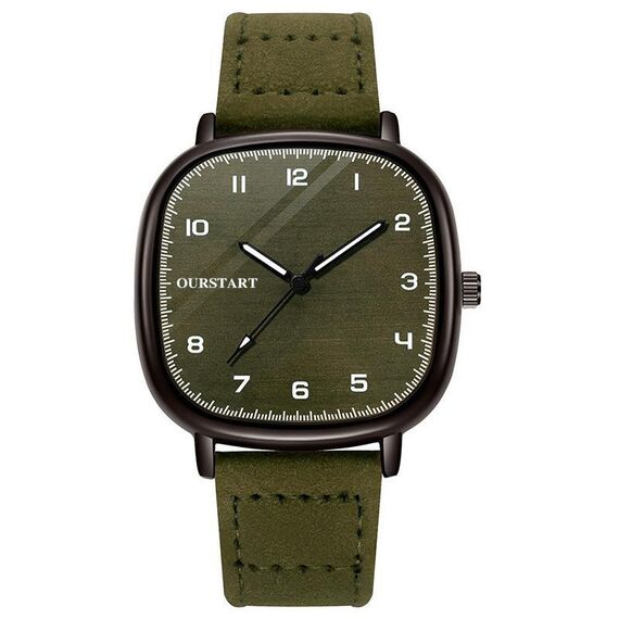 OURSTART PD684 Orologio al quarzo casual digitale con cinturino in pelle scamosciata (verde militare)