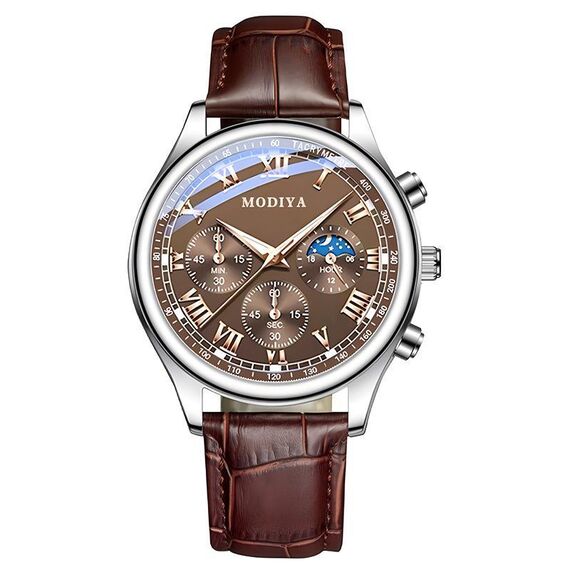 MODIYA PD716 Men Leather Strap Casual Quartz Watch(Brown)