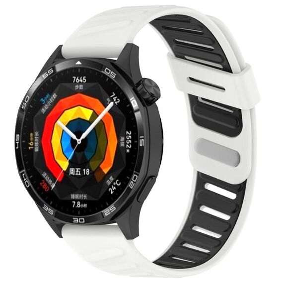 Cinturino per orologio in silicone bicolore con foro inclinato da 22 mm (bianco e nero)