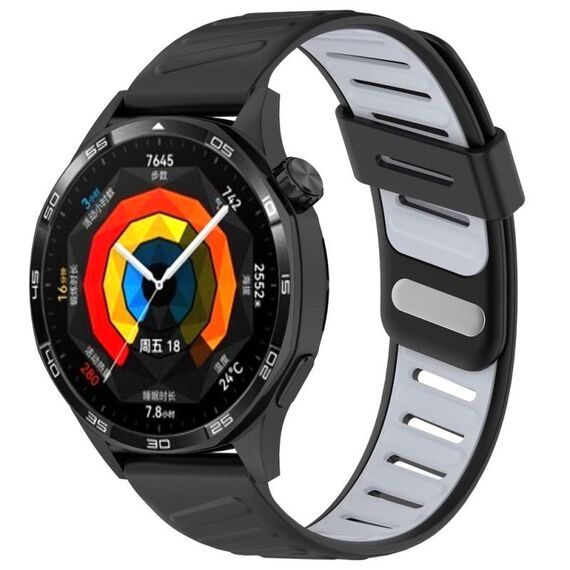 Cinturino per orologio in silicone bicolore con foro inclinato da 22 mm (nero grigio)