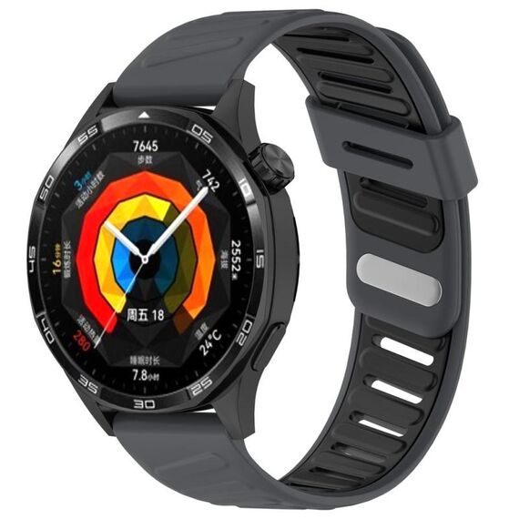 Cinturino per orologio in silicone bicolore con foro obliquo da 22 mm (grigio nero)