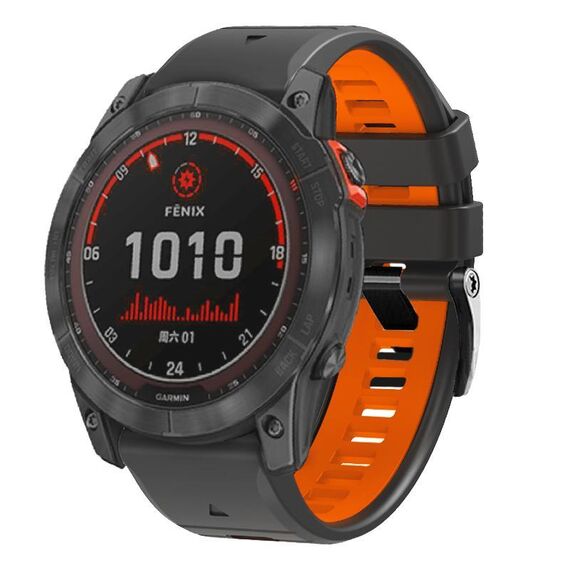 Cinturino in silicone a sgancio rapido con fibbia a vite bicolore per Garmin da 22 mm (grigio-arancione)