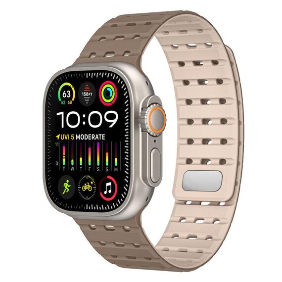 Cinturino in silicone magnetico traspirante bicolore per Apple Watch 46 mm / 49 mm / 45 mm / 44 mm (marrone albicocca)