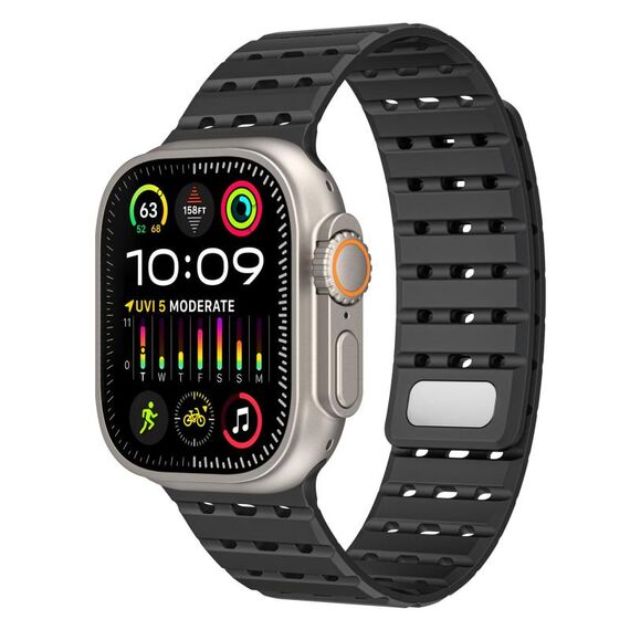 Cinturino in silicone magnetico traspirante bicolore per Apple Watch 46 mm / 49 mm / 45 mm / 44 mm (nero)