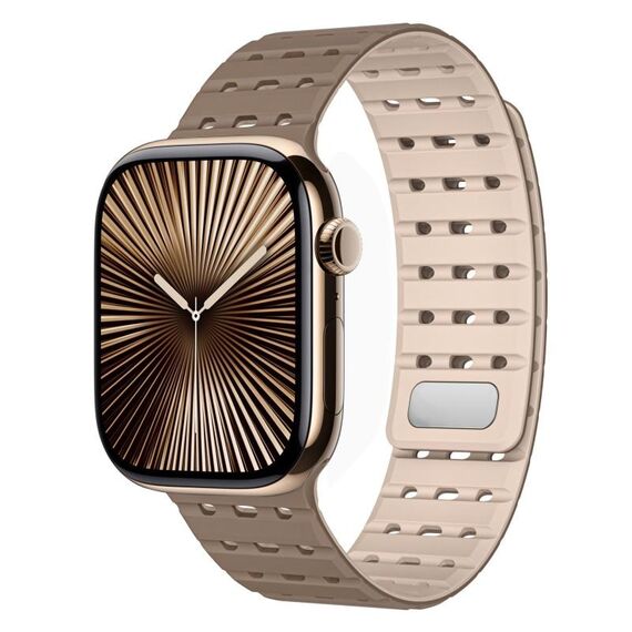 Cinturino in silicone magnetico traspirante bicolore per Apple Watch 42 mm / 41 mm / 40 mm / 38 mm (marrone albicocca)