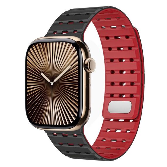 Cinturino in silicone magnetico traspirante bicolore per Apple Watch 42 mm / 41 mm / 40 mm / 38 mm (nero e rosso)