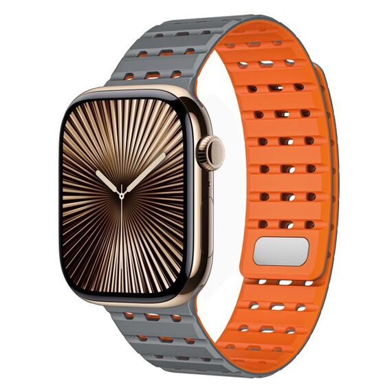 Cinturino in silicone magnetico traspirante bicolore per Apple Watch 42 mm / 41 mm / 40 mm / 38 mm (grigio-arancione)