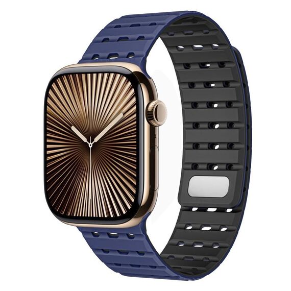 Cinturino magnetico traspirante bicolore in silicone per Apple Watch 42 mm / 41 mm / 40 mm / 38 mm (blu scuro e nero)
