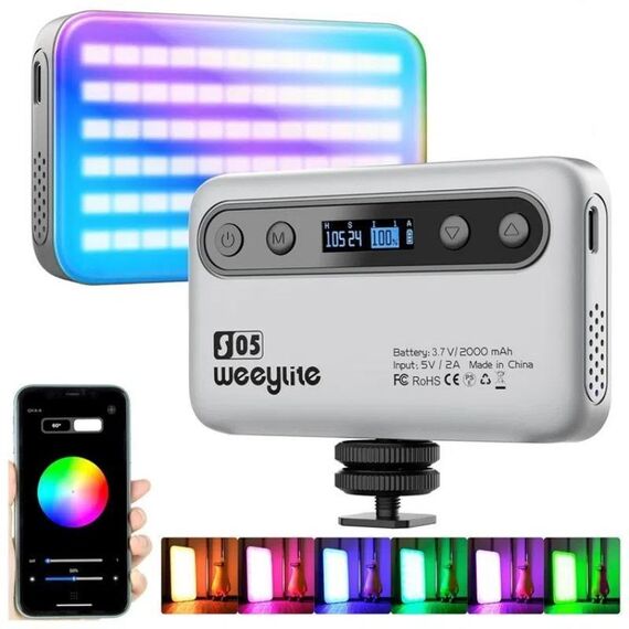 Lampada di riempimento portatile Weeylite S05 con controllo tramite app per telefono, video in streaming live, fotografia, luce di riempimento RGB a colori (grigio)