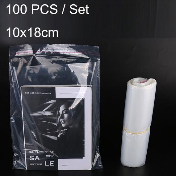 100 pezzi / set sacchetto di imballaggio per abbigliamento PE sacchetto autoadesivo trasparente sacchetto sigillato in plastica per gioielli, dimensioni:, specifica: 10x18 cm