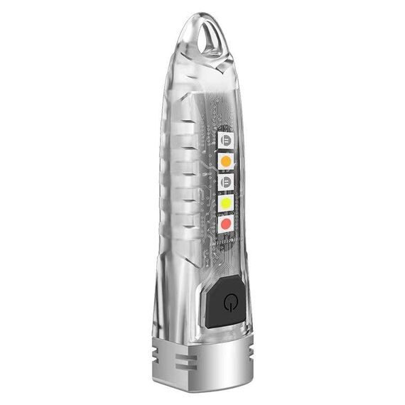 V1 Portachiavi Lanterna Mini Torcia Elettrica Torcia Multifunzionale per Esterni Domestici (Bianco Trasparente)