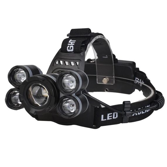 Faro da pesca notturno da campeggio a lungo raggio ricaricabile USB da 5 LED