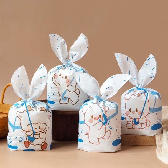 1 borsa Sacchetti per imballaggio di caramelle Sacchetti regalo per biscotti da forno 13,5x22 cm (animale piovoso bianco)