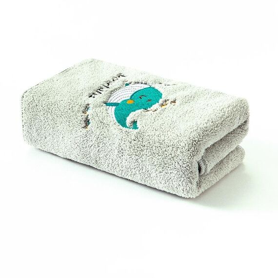 Asciugamano ricamato in cartone animato in pile di corallo Asciugamano assorbente morbido ispessito per bambini (grigio)