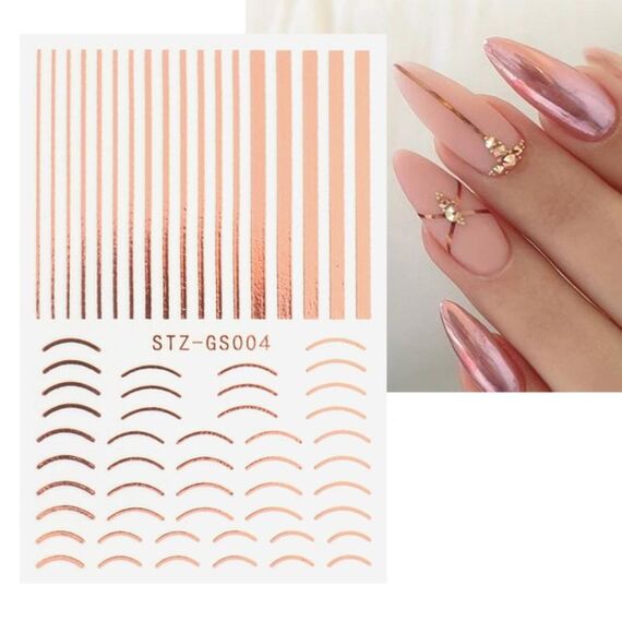 10pcs adesivi per manicure in argento dorato adesivi per unghie adesivi in ​​metallo imitazione (Stz-GS004 oro rosa)