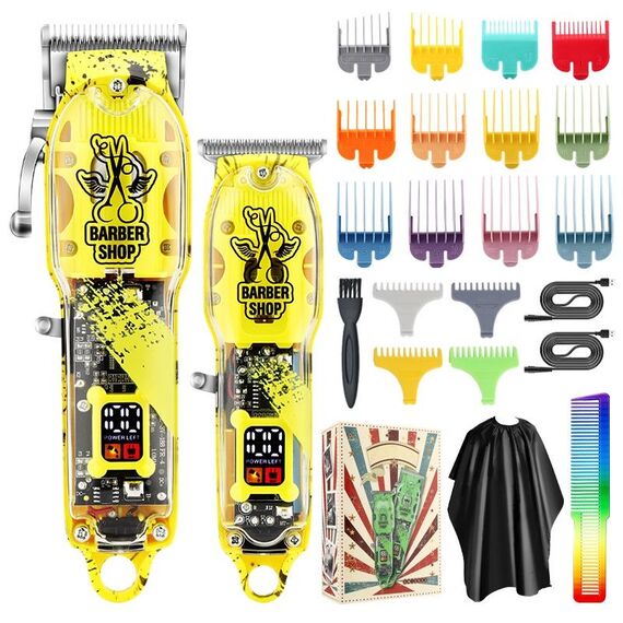 Set di tagliacapelli Testa di olio per il corpo trasparente Tosatrice elettrica per uomo Spingitore elettrico per la casa (forbici gialle)