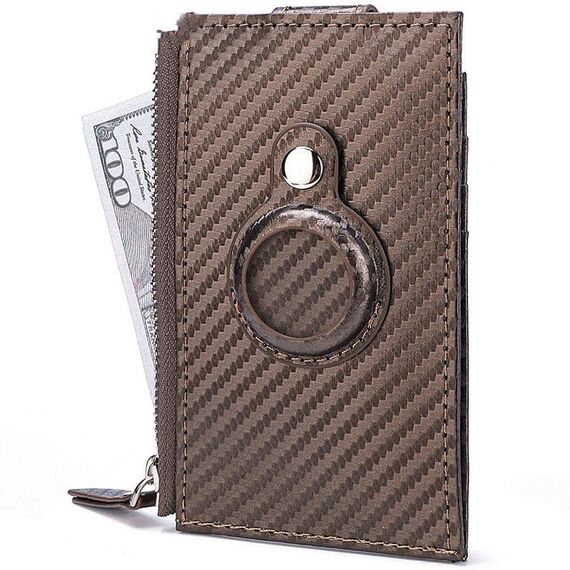 Per Airtag Tracker Case Portafoglio porta carte di credito in fibra di carbonio (caffè)