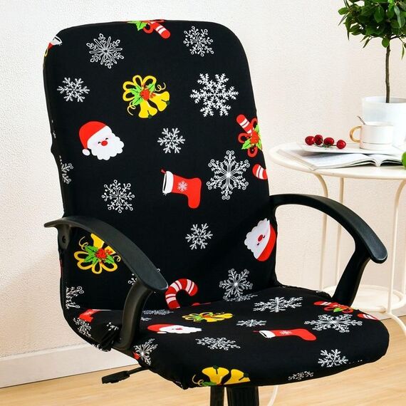 Coprisedia elasticizzato Coprisedile per sedia da computer con bracciolo da ufficio, taglia: L (Buon Natale verde)