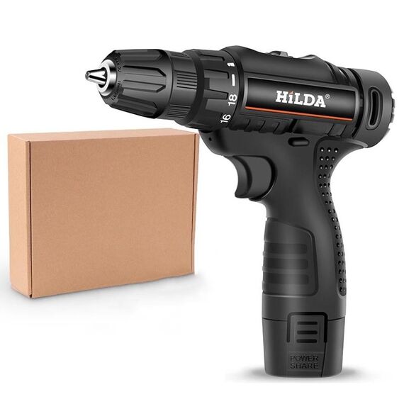 Trapano elettrico HILDA Home 12V agli ioni di litio con caricabatterie e batteria, spina americana, modello: imballaggio in cartone