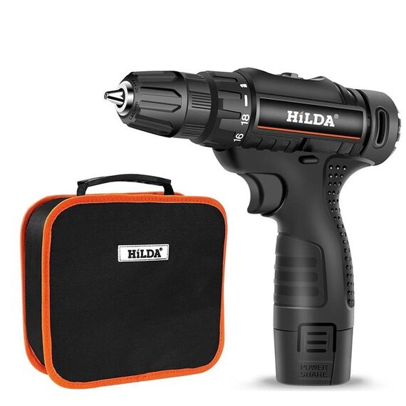 Trapano elettrico HILDA Home 12V agli ioni di litio con caricabatterie e batteria, spina americana, modello: imballaggio in tessuto