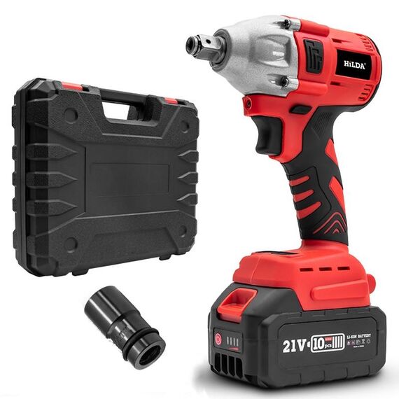 Parti di riparazione al litio per chiavi motorizzate HILDA con presa da 22 mm, spina americana, modello: rosso con 1 batteria + 1 caricabatterie (3000 mAh)