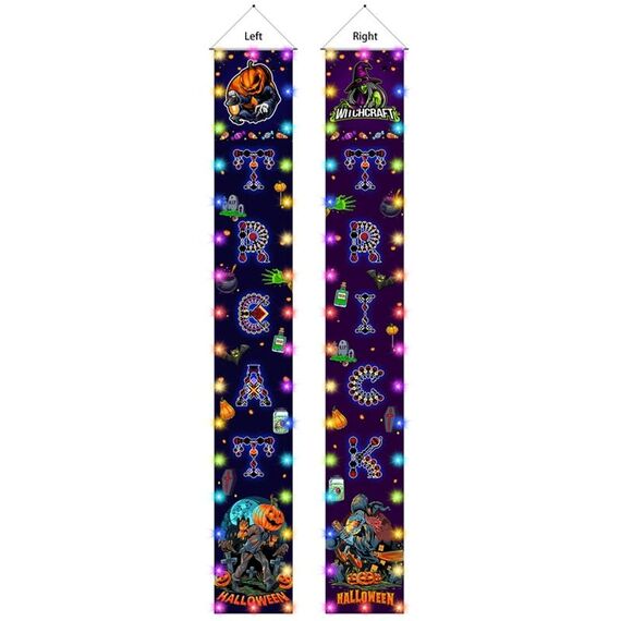 180 x 250 cm Luci LED natalizie di Halloween Stampa fronte-retro Banner distico a doppio scopo (lanterna di zucca + Babbo Natale rosso)