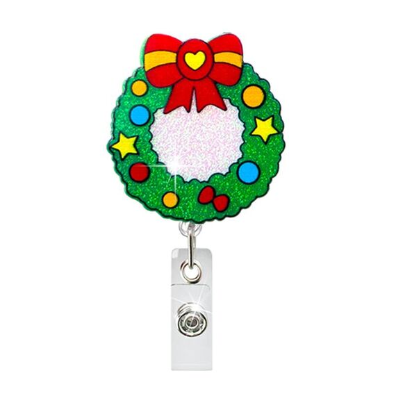 Fibbia con certificato girevole per bobina porta badge natalizia da 68 cm, stile: ghirlanda