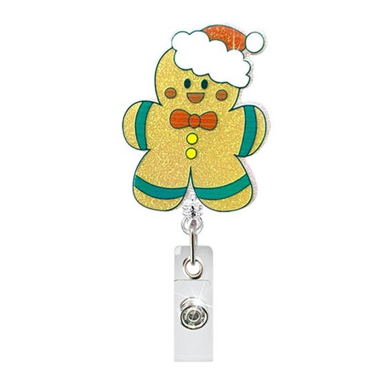 Fibbia con certificato girevole per bobina porta badge natalizia da 68 cm, stile: omino di pan di zenzero