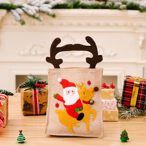 Borsa tote con decorazioni natalizie per cavalcare cervi Borsa regalo per bambini con caramelle e cartoni animati, stile: Antlers Old Man