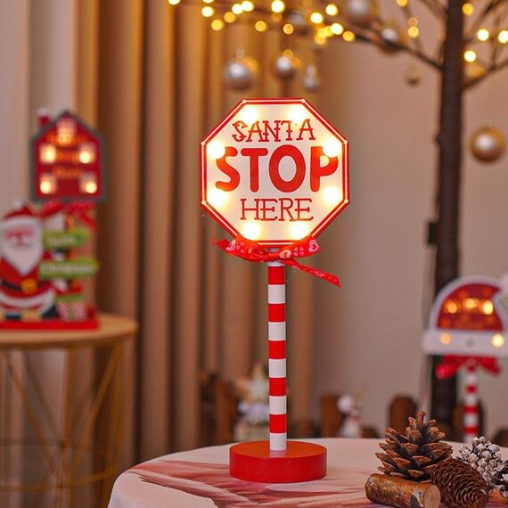 Segnale stradale di Natale STOP Luci decorative Luci LED per finestre in legno, Stile: Ottagono