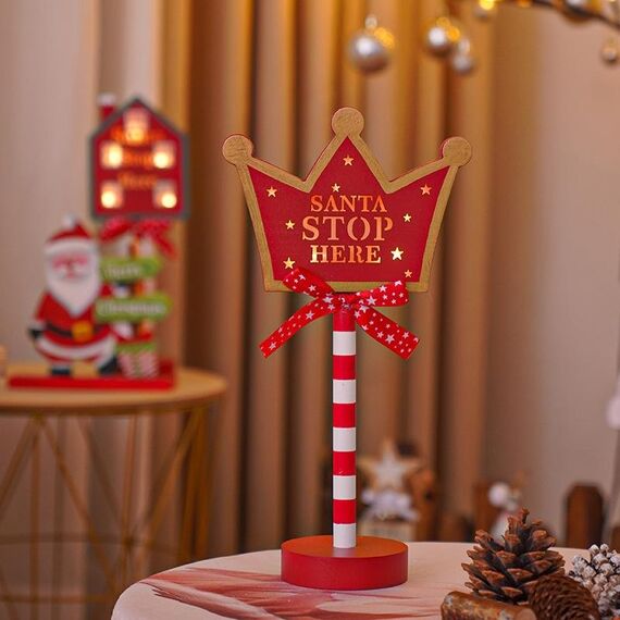 Segnale stradale di Natale STOP Luci decorative Finestra in legno Atmosfera Luci a LED, Stile: Corona