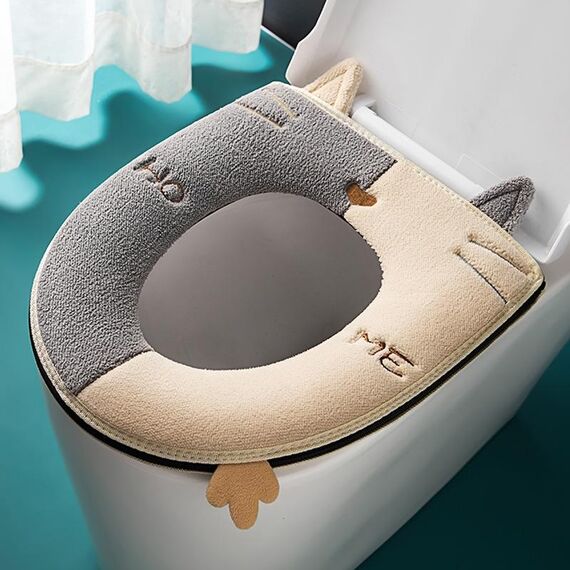 Copriwater universale caldo per WC in pelle scamosciata per la casa (grigio + bianco)