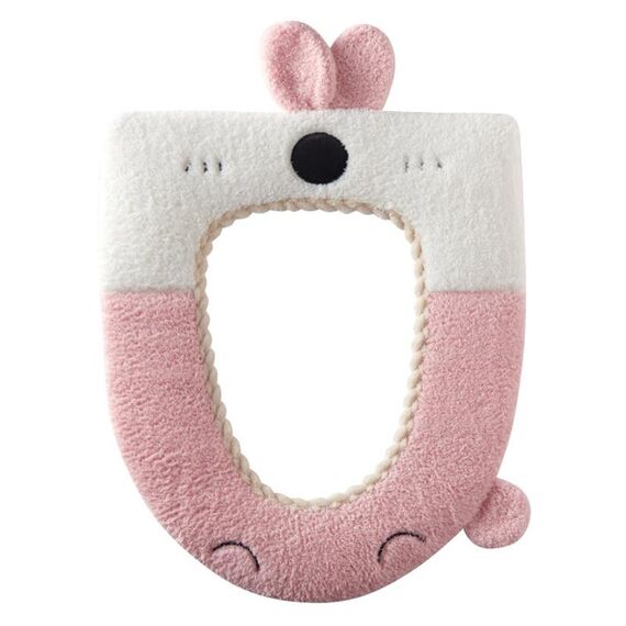Sedile WC universale lavabile in cartone animato coniglio, cuscino per sedile WC lavorato a maglia ispessito (rosa)