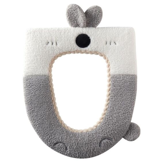Sedile WC universale lavabile in cartone animato coniglio, cuscino per sedile WC lavorato a maglia ispessito (grigio)