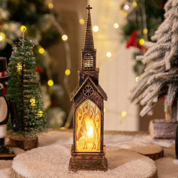 Lampade decorative natalizie a forma di chiesa, luce notturna, candela elettronica, a lume di candela, stile: alce