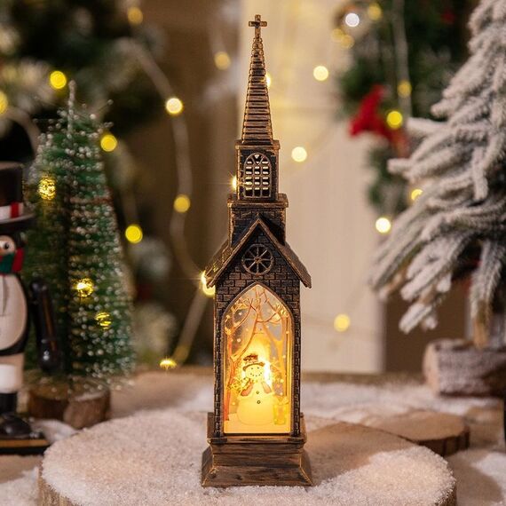 Lampade decorative natalizie a forma di chiesa Luce notturna Candela elettronica a lume di candela, Stile: Pupazzo di neve