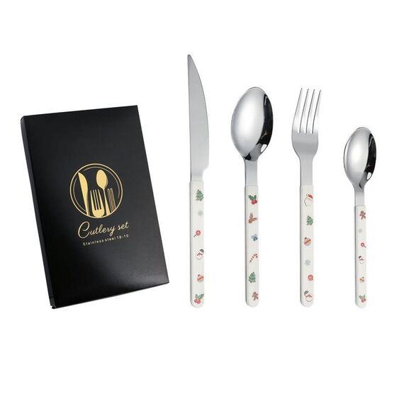 Confezione regalo di posate per cartoni animati con coltello, forchetta e cucchiaio di Natale da 4 pezzi / pacco (cucchiai coltello forchetta)