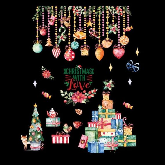 Decorazione della finestra di Natale Poster Adesivi murali in vetro con Babbo Natale Alce Fiocco di neve, Stile: SD-03 30x90 cm