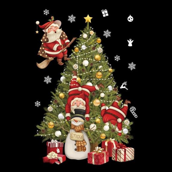 Decorazione della finestra di Natale Poster Adesivi murali in vetro con Babbo Natale Alce Fiocco di neve, Stile: SD-2205 30x45 cm